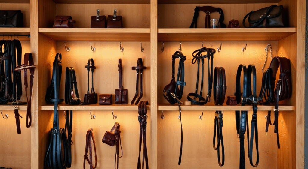 storing bridles, bits, and rein