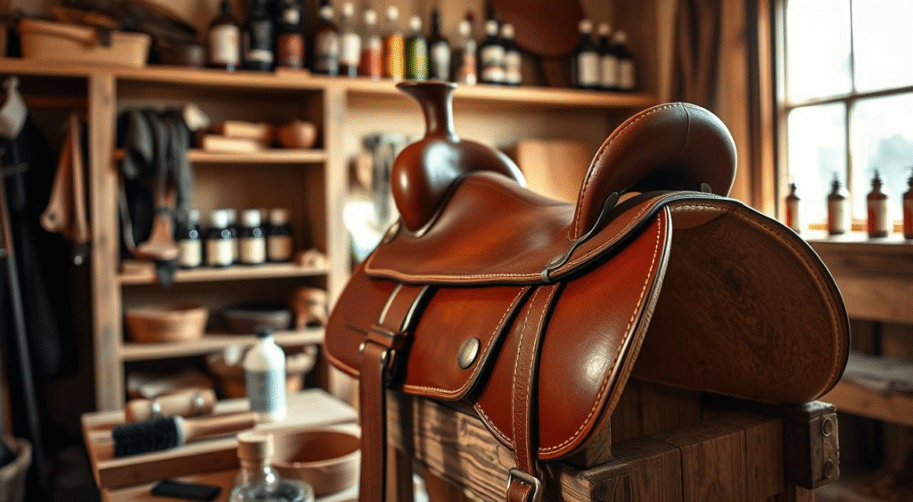 clean leather saddle